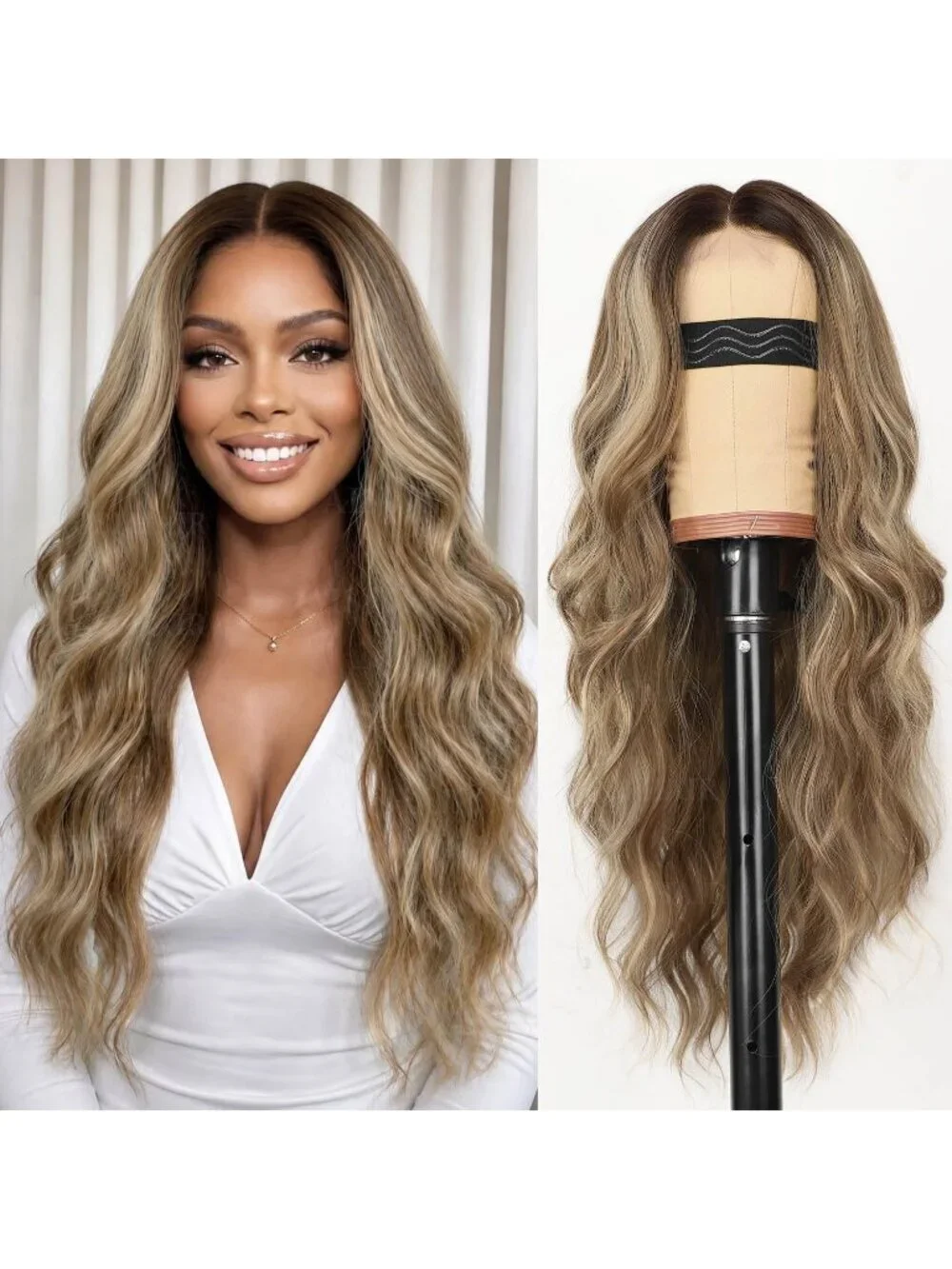Women's Omber Blonde 1 Lace Hairline 26 Inch Synthetic Heat Resistant Wavy Wigs